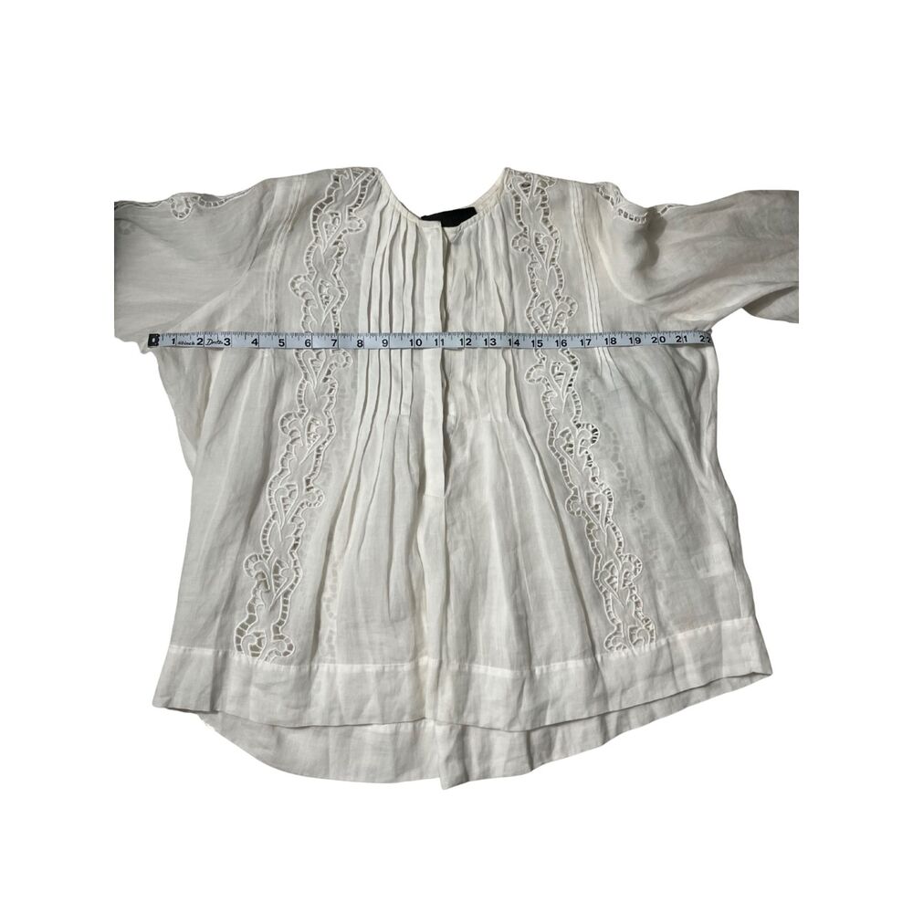 Nili Lotan White Embroidered Ramie Blouse | Made in India | Size XS - Picture 6 of 8